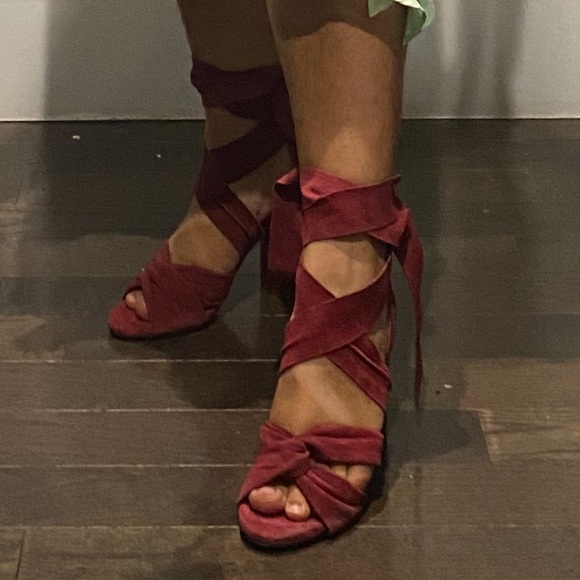 Raye Mia Velvet Sandals in Burgundy - Picture 1 of 4